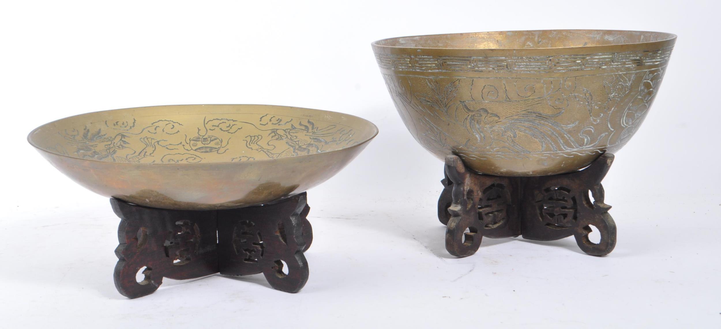 VINTAGE 20TH CENTURY INDIAN BRASS BOWLS W/ STANDS - Image 2 of 8