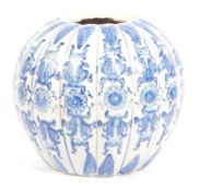 LARGE BLUE & WHITE CONTEMPORARY CHINESE PUMPKIN SHAPED VASE