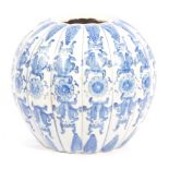 LARGE BLUE & WHITE CONTEMPORARY CHINESE PUMPKIN SHAPED VASE