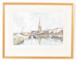 AFTER EDWARD WESSON - DOCKS WATERCOLOUR PRINT