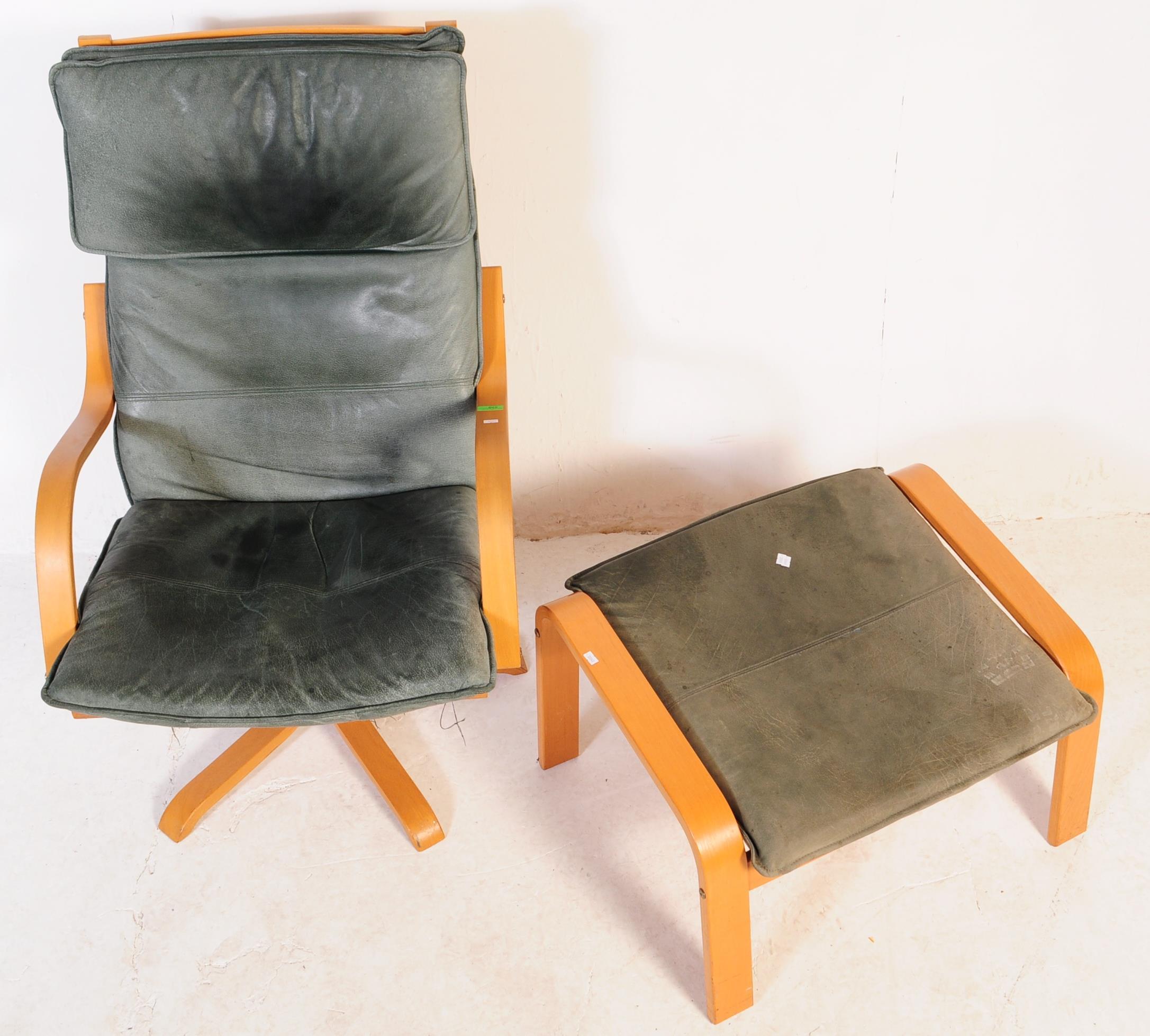 20TH CENTURY IKEA BENTWOOD LEATHER SWIVEL CHAIR & STOOL - Image 5 of 5