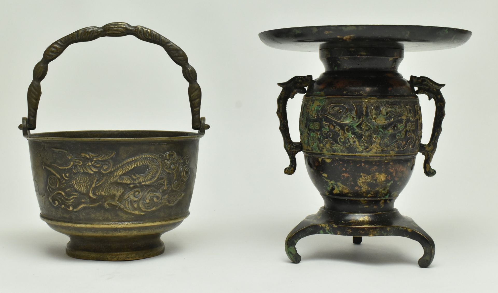 TWO JAPANESE BRONZE PIECES "DRAGON" CENSER AND PLANT POT - Bild 2 aus 12