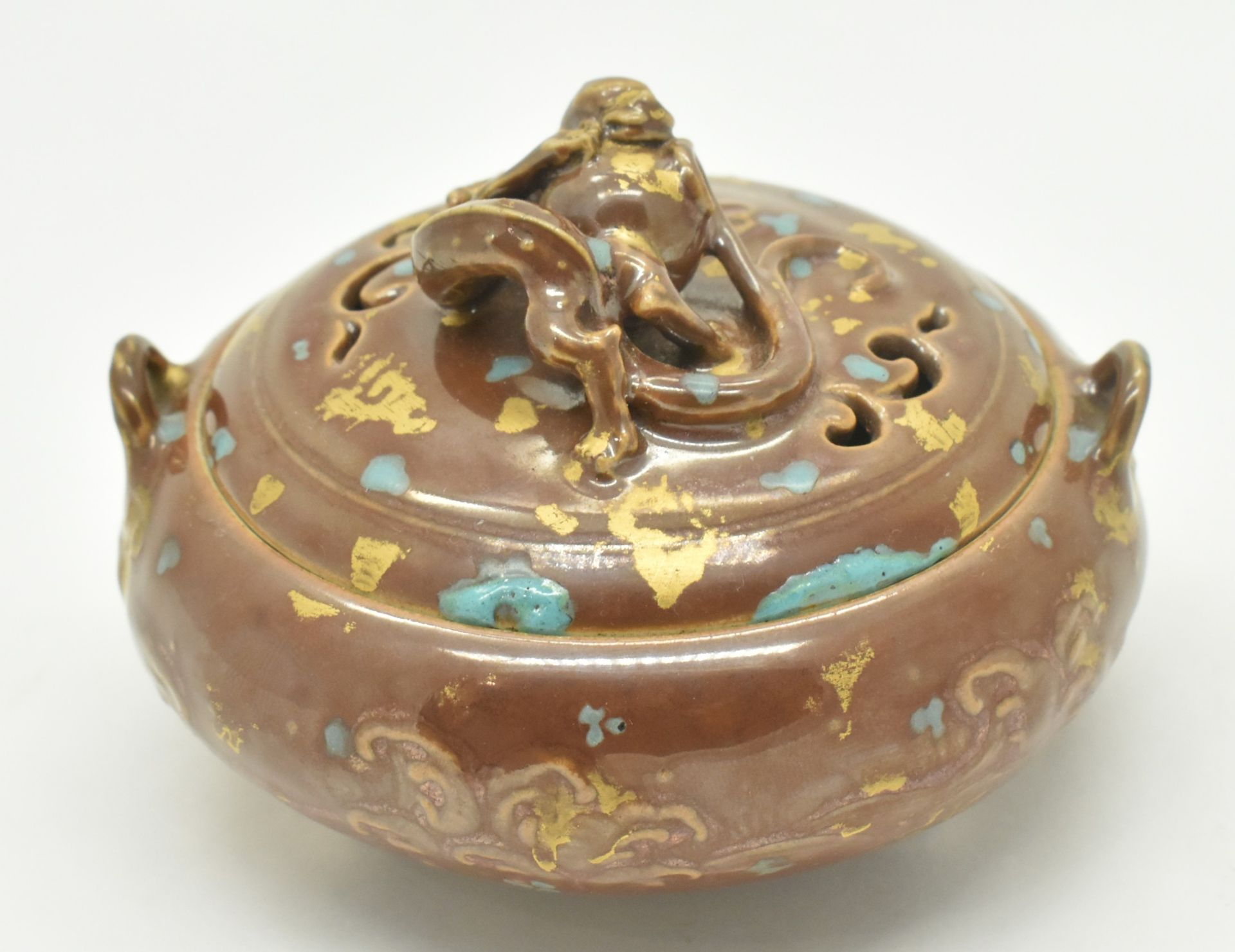 QIANLONG CERAMIC BRONZE GLAZED TRIPOD CENSER 乾隆款仿古铜釉熏炉