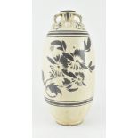 CIZHOU PAINTED FLOWER OVOID VASE 磁州窑白地褐彩彩花卉紋四系瓶