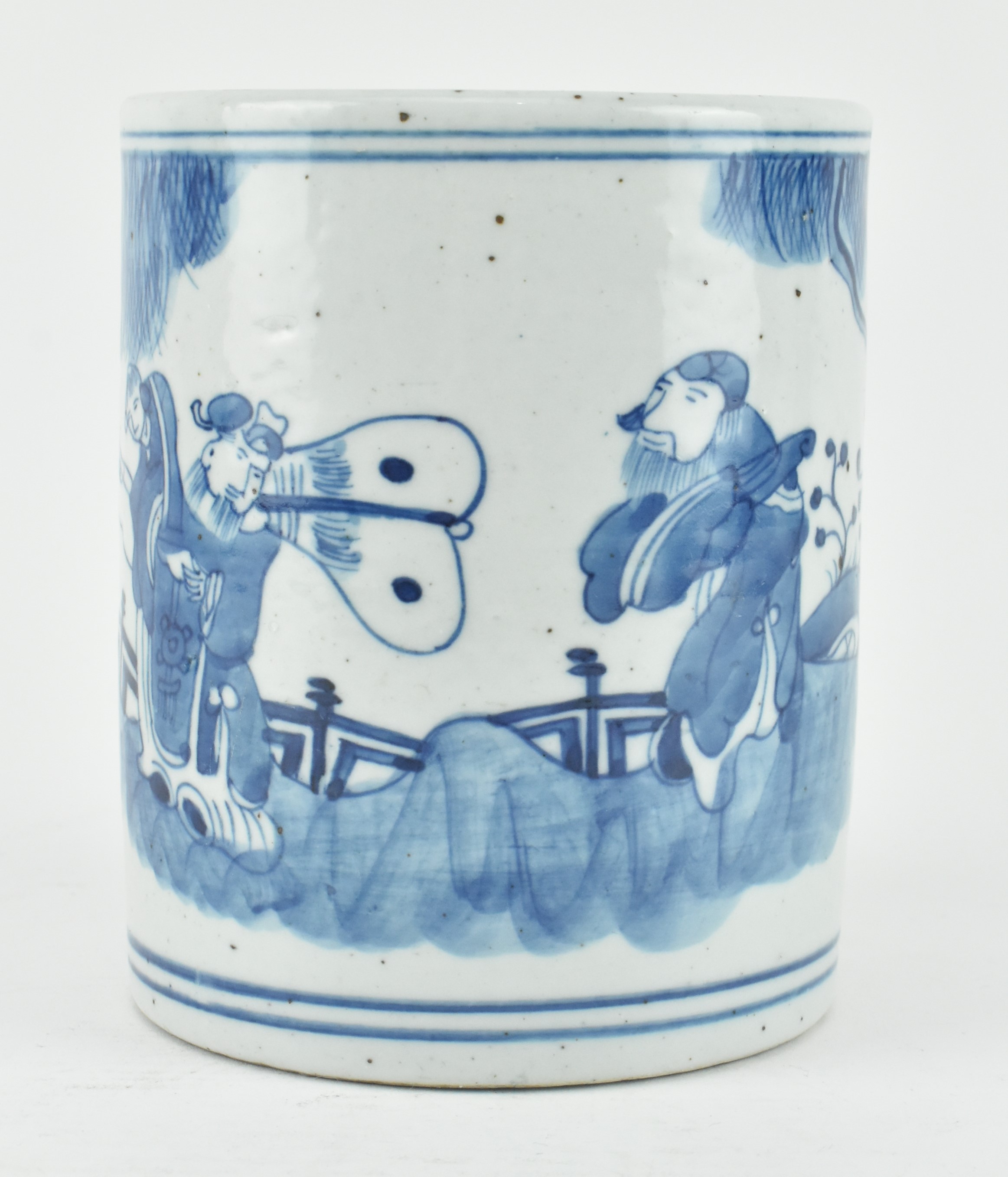 QING DYNASTY BLUE AND WHITE BRUSH POT 清 福禄寿青花笔筒 - Image 2 of 6