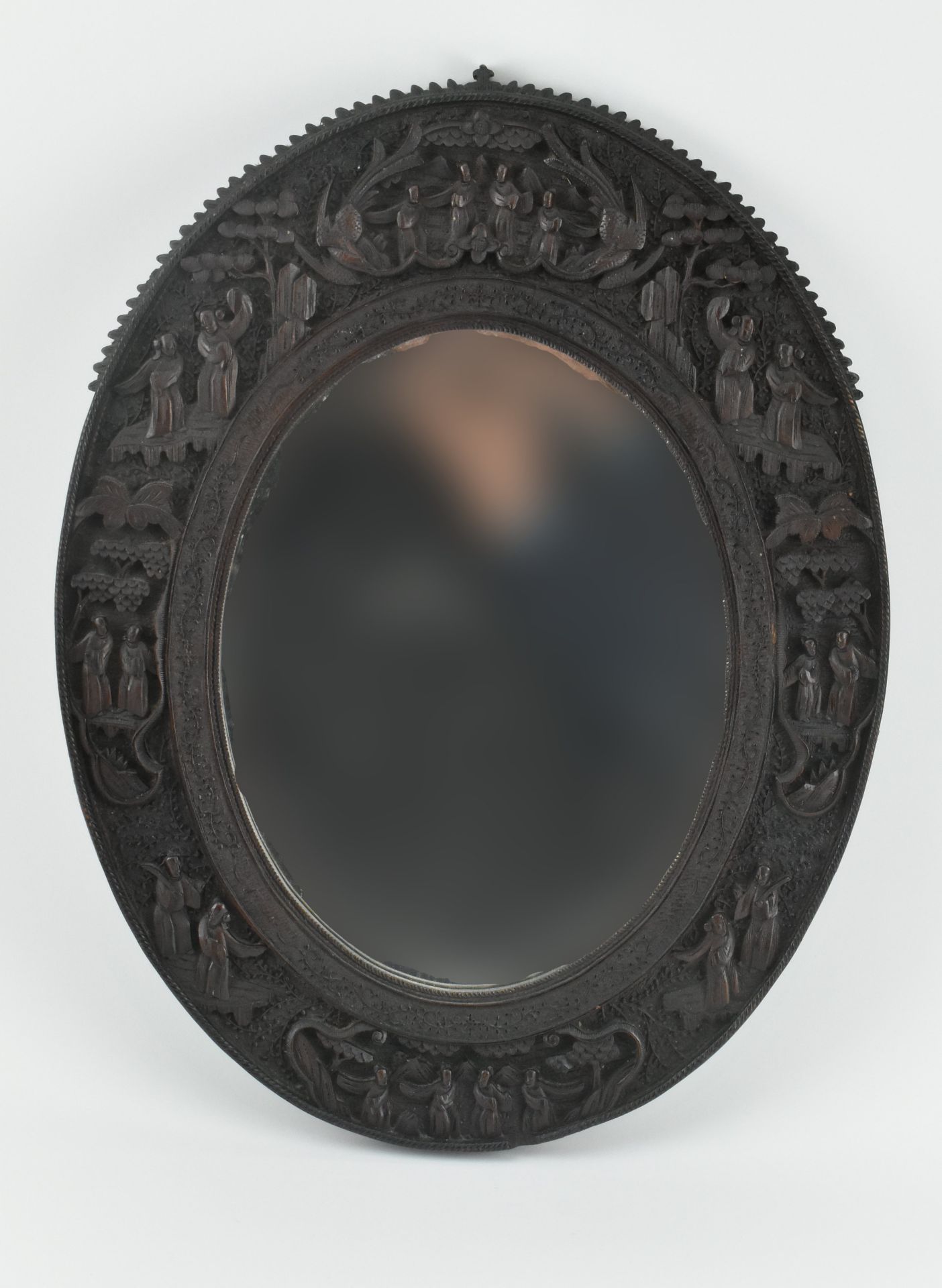 CHINESE WOODEN CARVED WALL MIRROR 民国 木框镜子