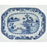 18TH CENTURY BLUE AND WHITE OCTAGONAL PLATE 清 青花山水八角盘