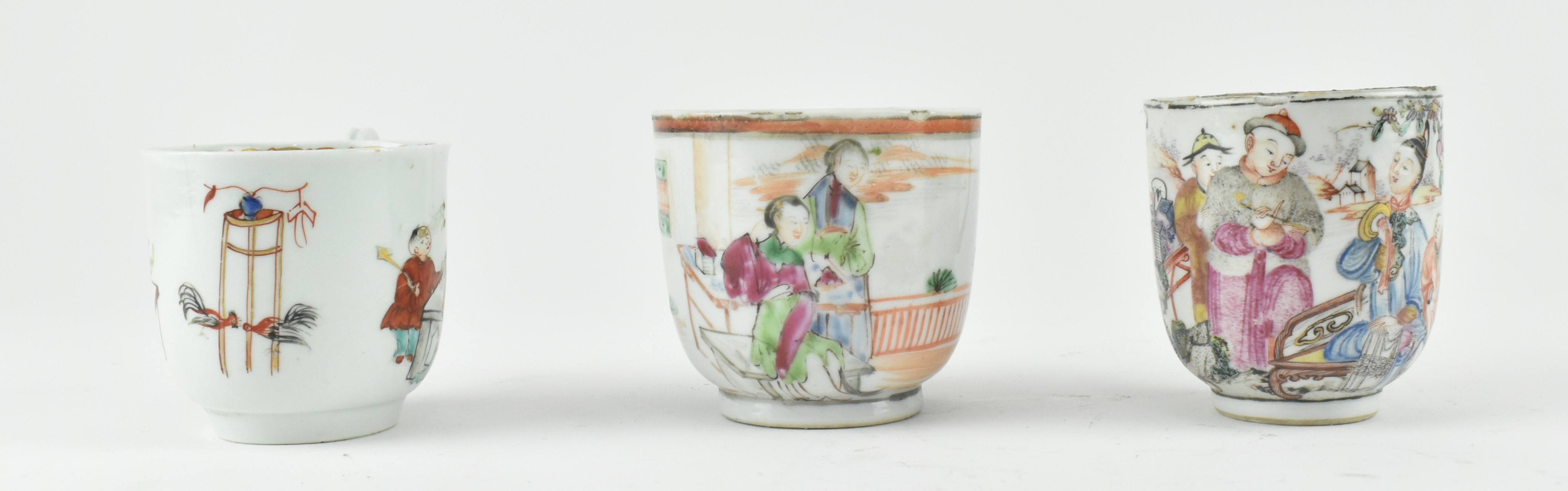 GROUP OF THREE FAMILLE ROSE FIGURINE CUPS 清及以后 粉彩人物杯 - Image 3 of 5