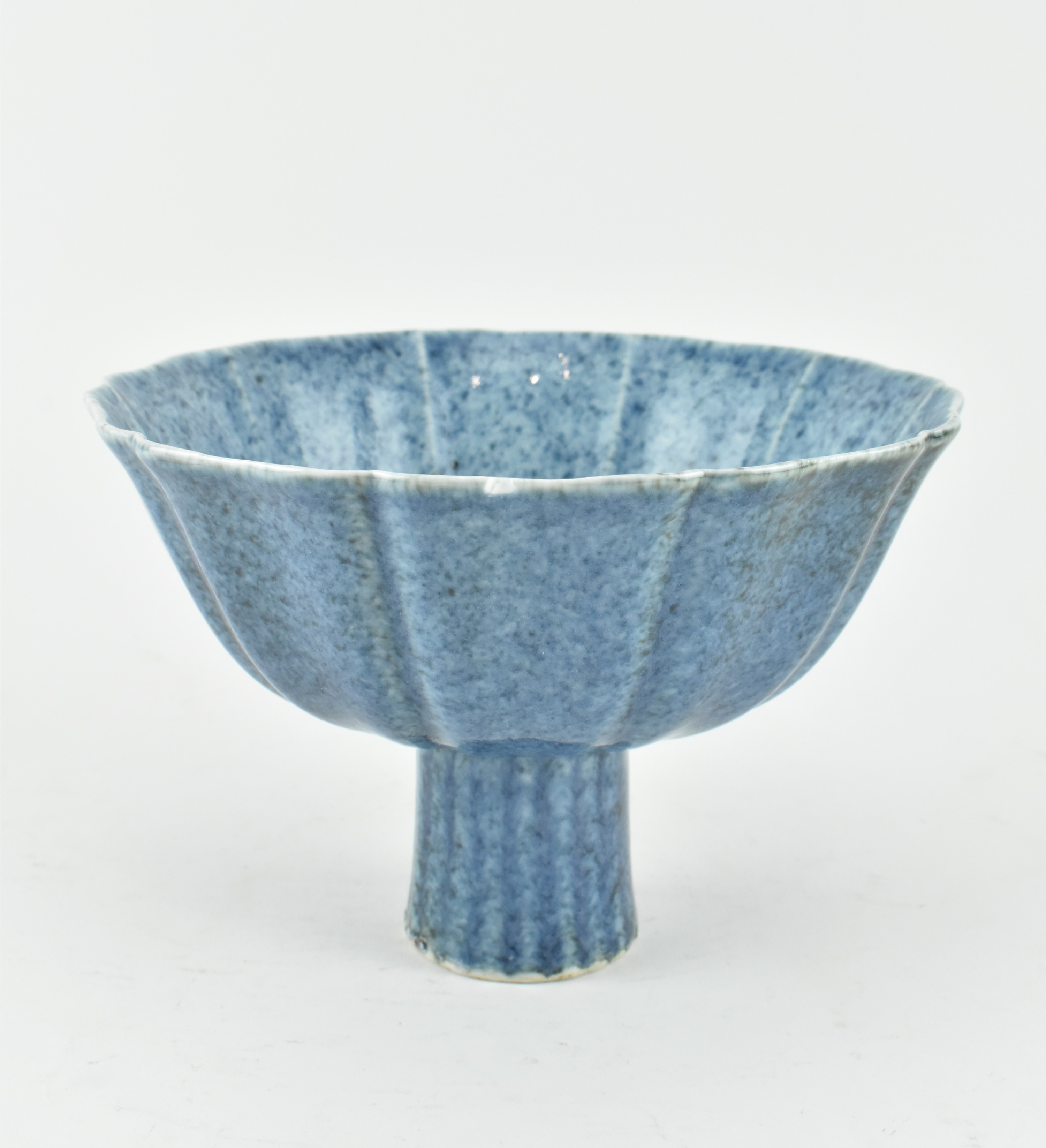 POWDER-BLUE LOTUS RIM STEM BOWL, MING MARKED 宣德款 莲花高脚杯