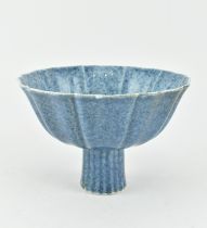 POWDER-BLUE LOTUS RIM STEM BOWL, MING MARKED 宣德款 莲花高脚杯