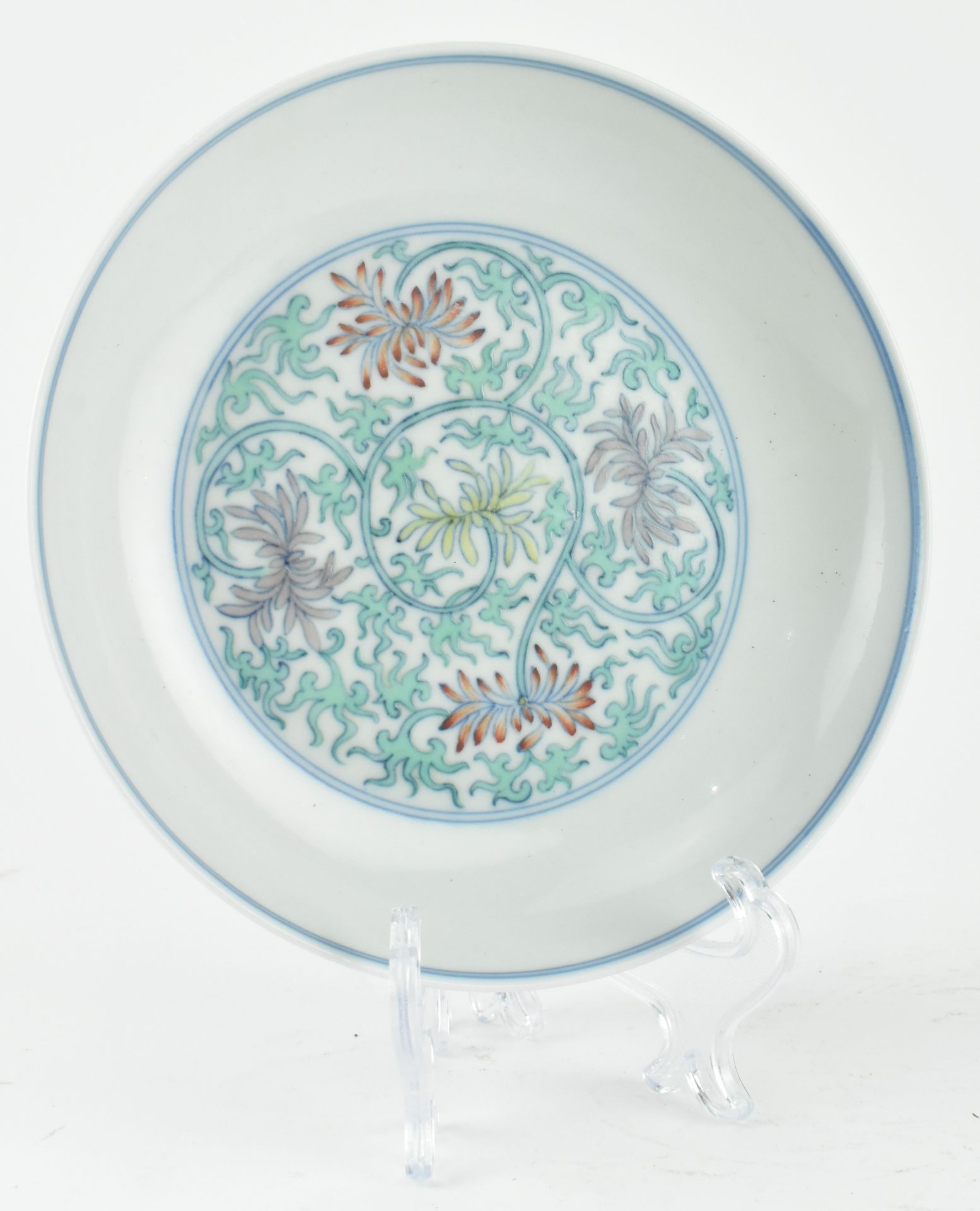 DOUCAI CHRYSANTHEMUM PLATE, YONGHZHEN MARKED - Image 2 of 7