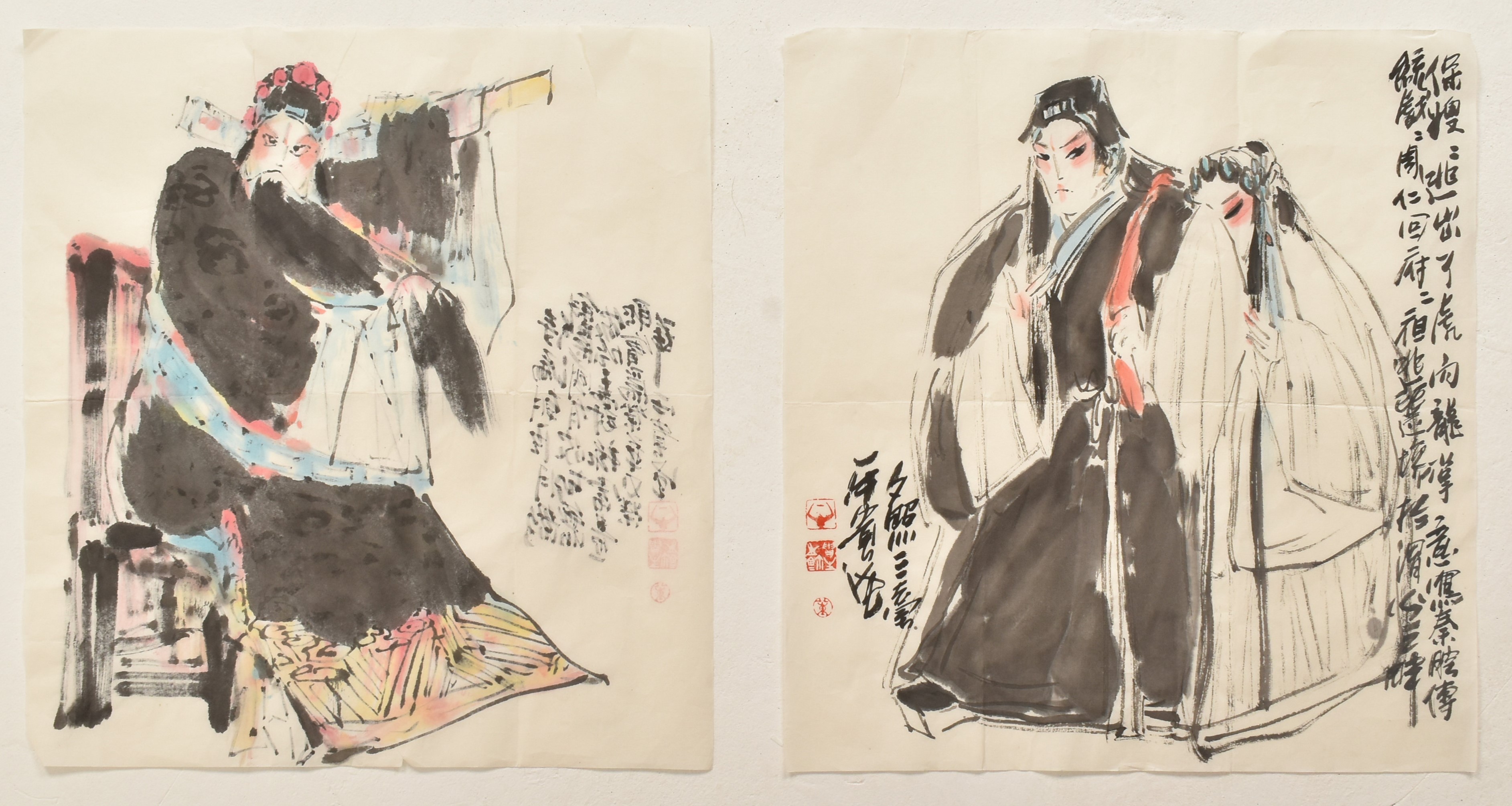 UNKNOWN - TWO PAINTINGS OF BEIJING OPERA CHARACTERS 京剧人物