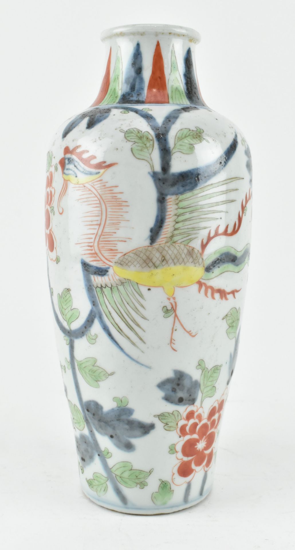 WUCAI PHOENIX AND PEONY VASE 清五彩凤穿牡丹纹一统瓶 - Image 2 of 6