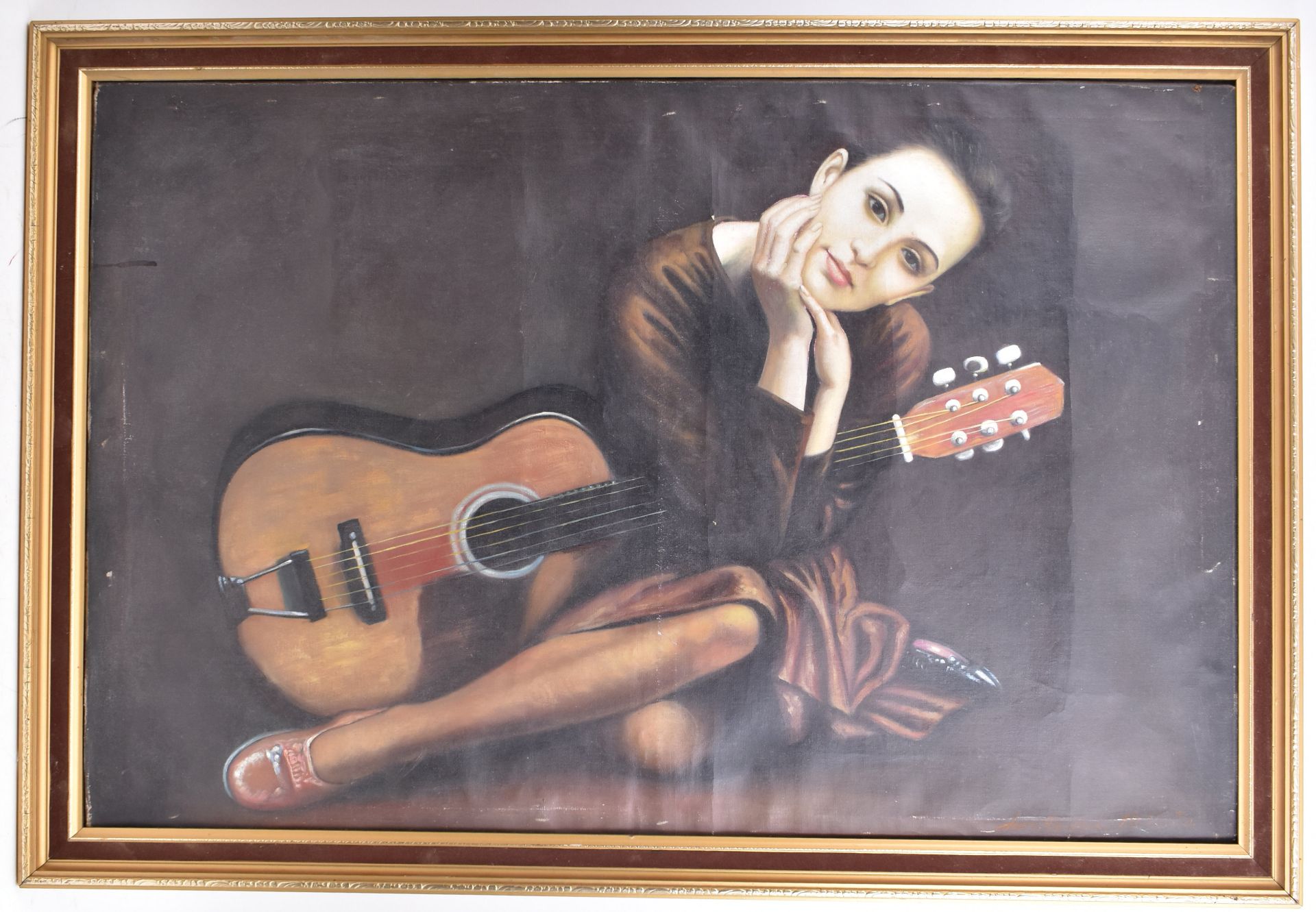 AFTER CHEN YIFEI (1946-2005) - OIL ON CANVAS LADY WITH GUITAR - Image 2 of 3