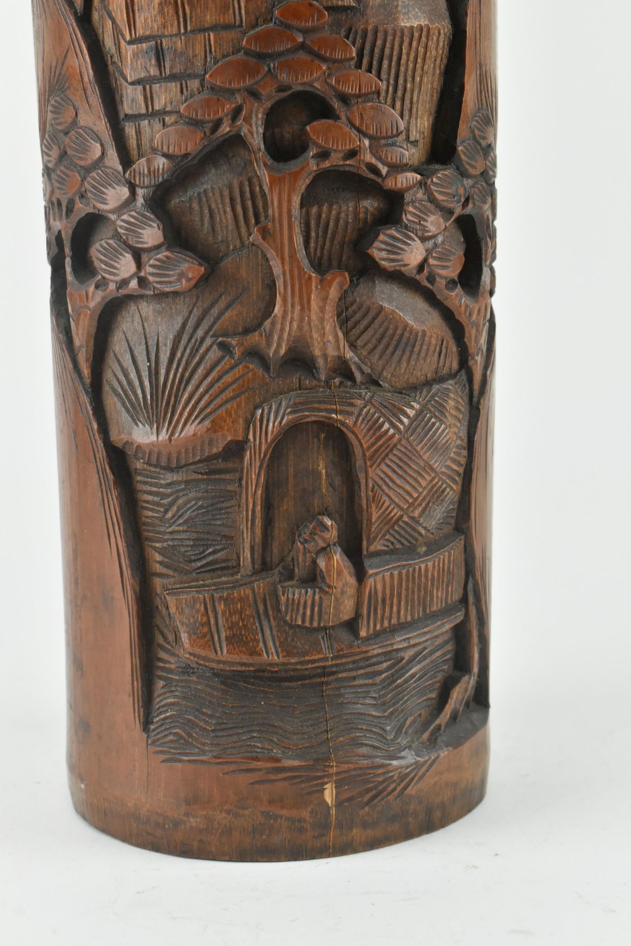 BAMBOO CARVED SEVEN SAGES IN BAMBOO GROVE BRUSH HOLDER - Image 4 of 7