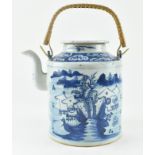 LARGE QING BLUE AND WHITE TEA POT 晚清 青花提梁壶