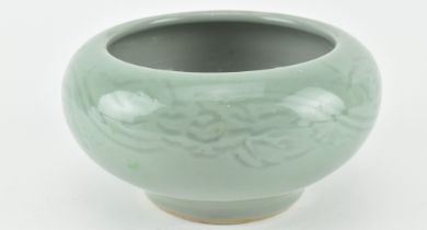 CELADON-GLAZED "PEONY" BRUSH WASHER 青釉“牡丹”笔洗