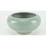 CELADON-GLAZED "PEONY" BRUSH WASHER 青釉“牡丹”笔洗