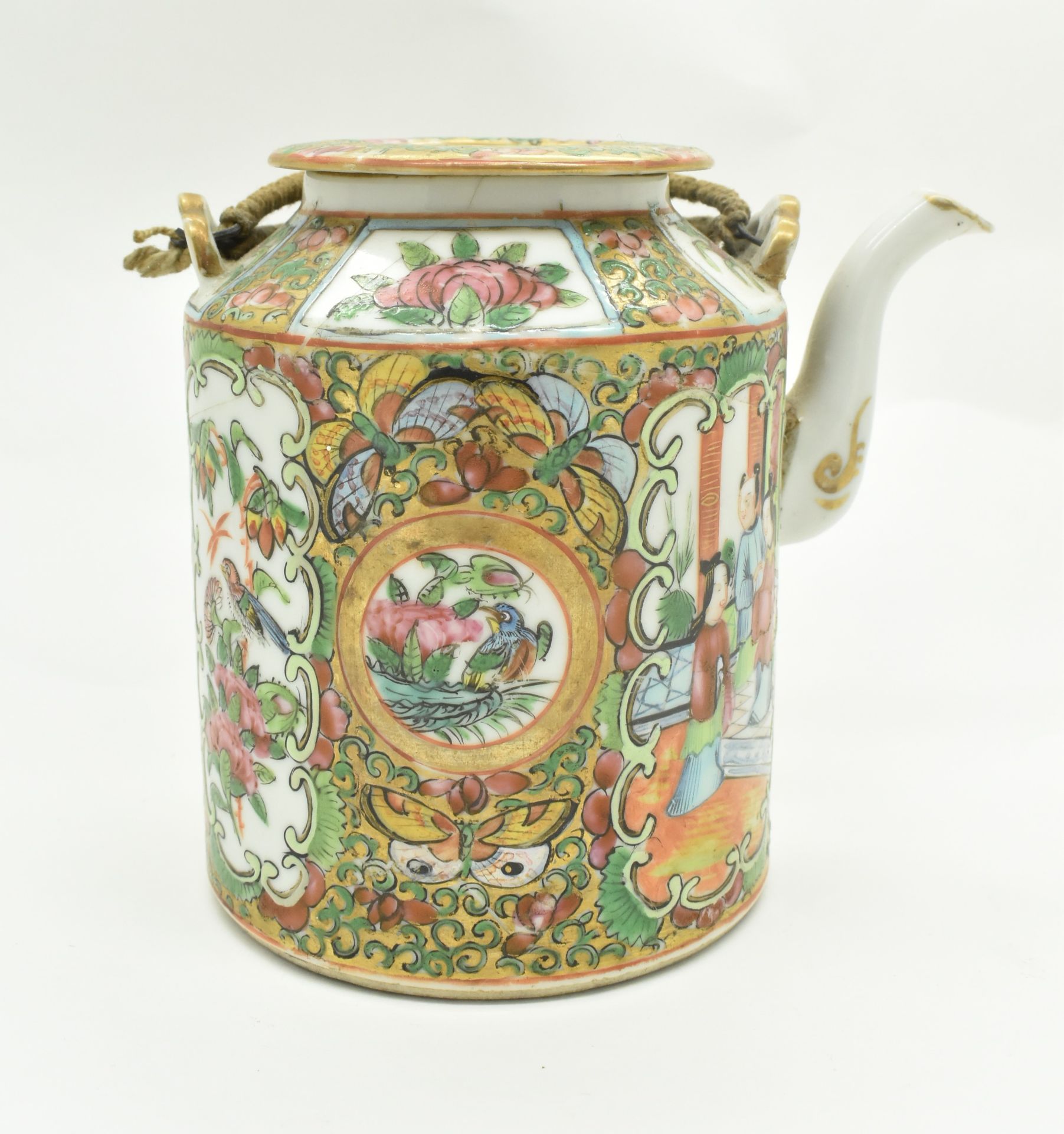 CANTON FAMILLE ROSE TEAPOT WITH TEA COZY BASKET 清广彩茶壶 - Bild 2 aus 11