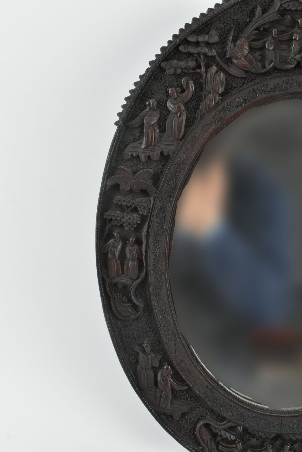 CHINESE WOODEN CARVED WALL MIRROR 民国 木框镜子 - Image 4 of 6