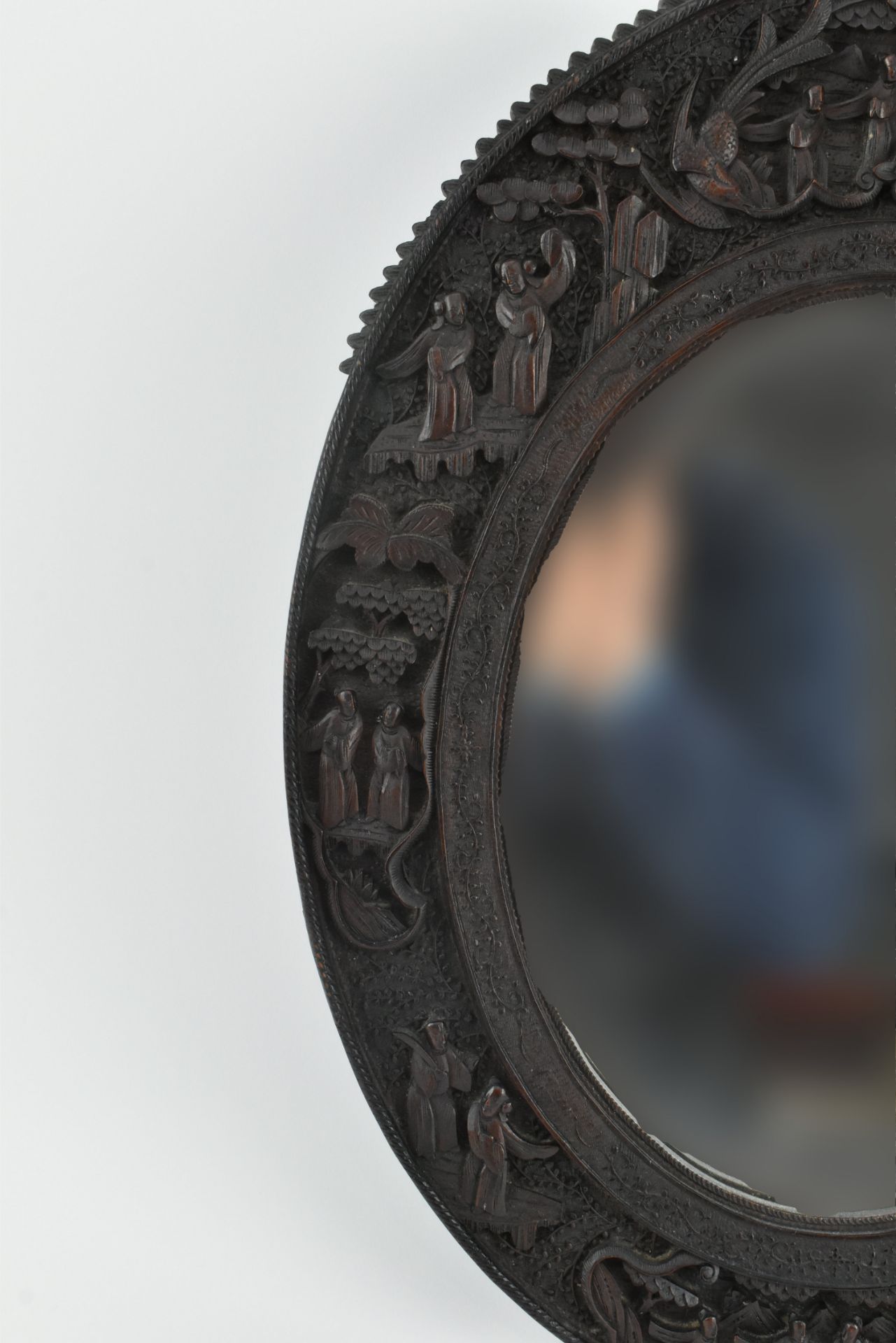 CHINESE WOODEN CARVED WALL MIRROR 民国 木框镜子 - Bild 4 aus 6