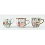 GROUP OF THREE FAMILLE ROSE FIGURINE CUPS 清及以后 粉彩人物杯