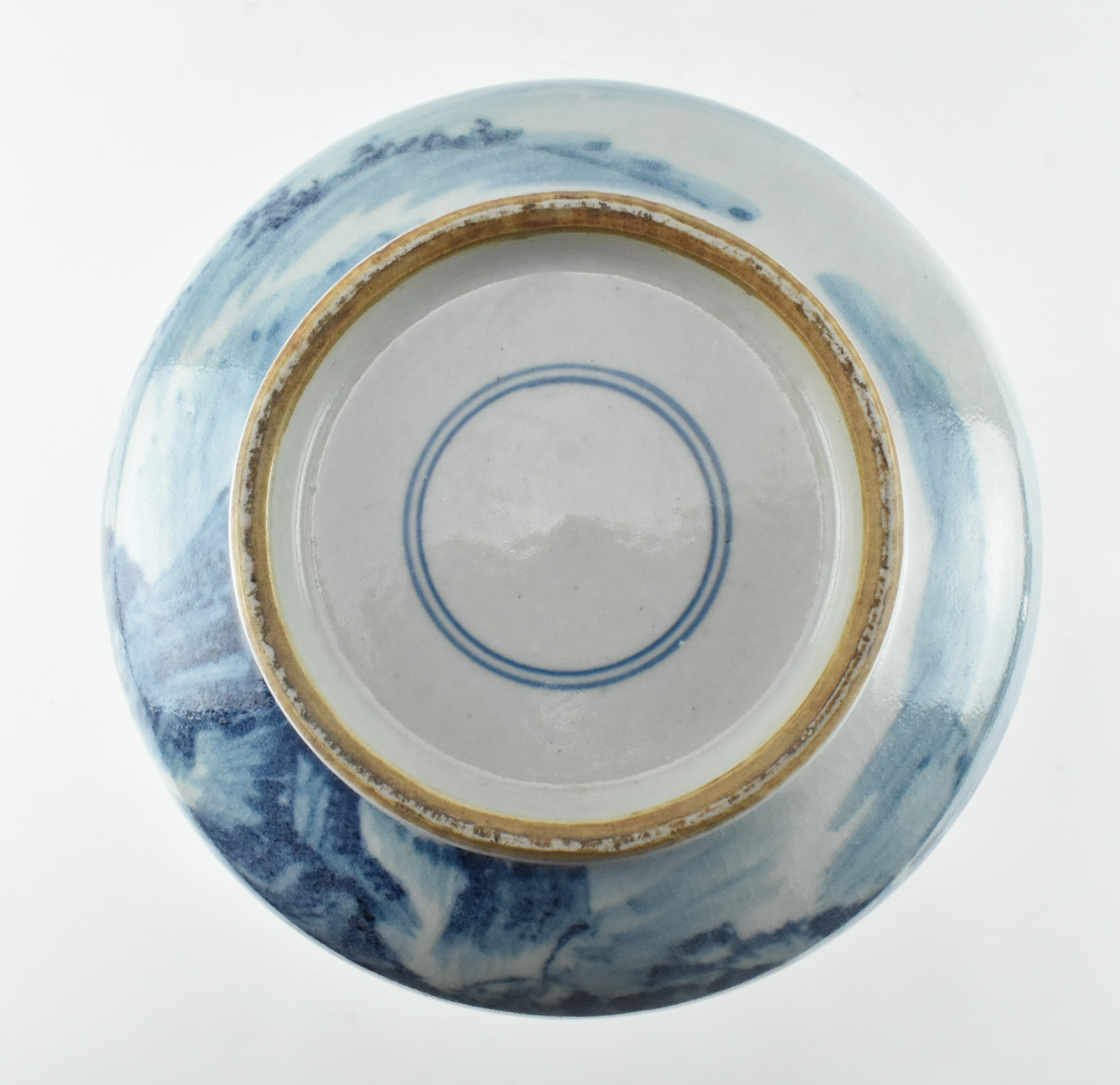 BLUE AND WHITE LANDSCAPE BOTTLE VASE 青花山水人物胆瓶 - Image 6 of 6