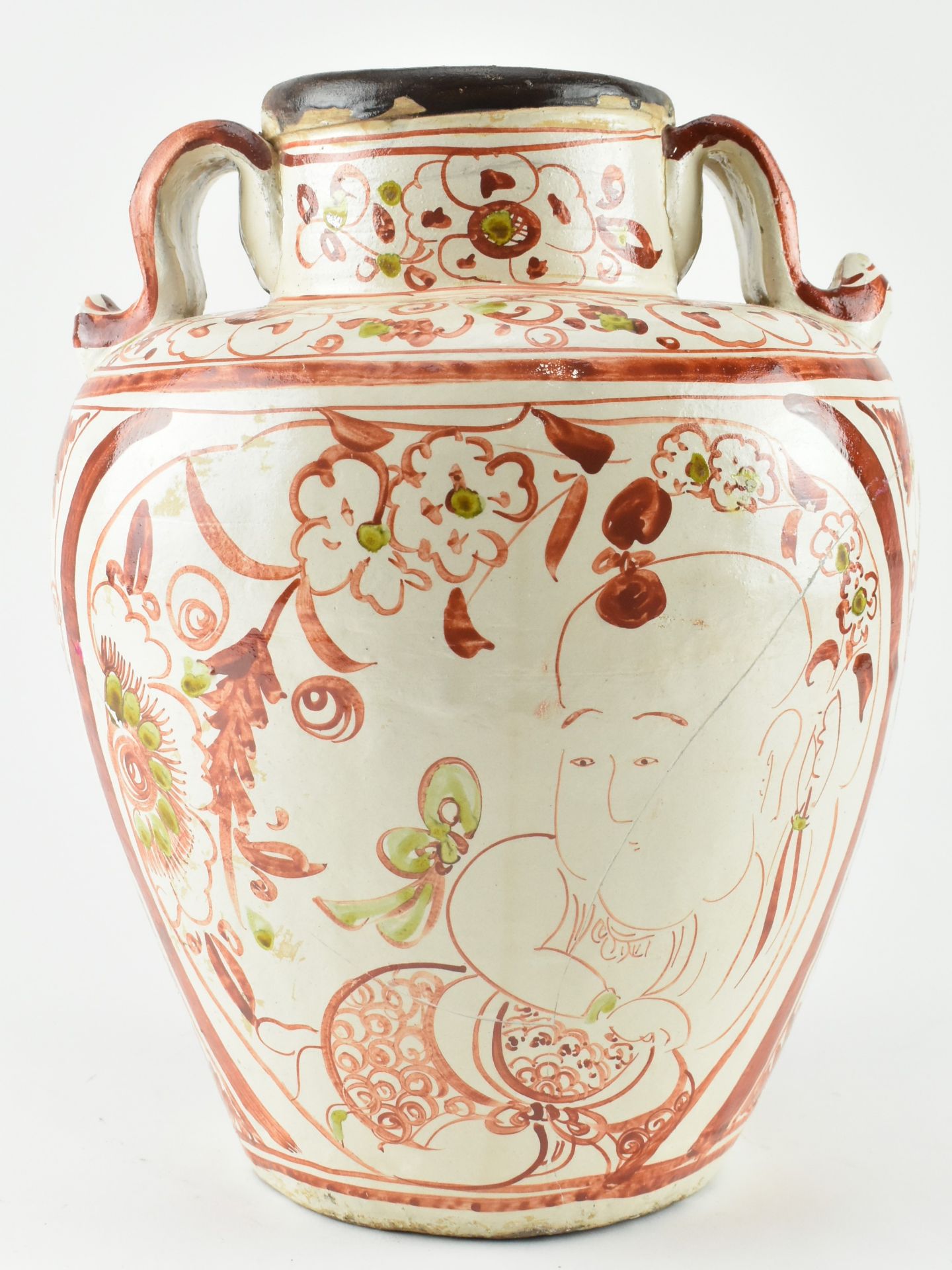 CIZHOU POLYCHROME PAINTED CERAMIC TWIN HANDLE JAR 磁州彩绘罐