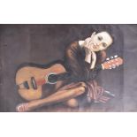 AFTER CHEN YIFEI (1946-2005) - OIL ON CANVAS LADY WITH GUITAR