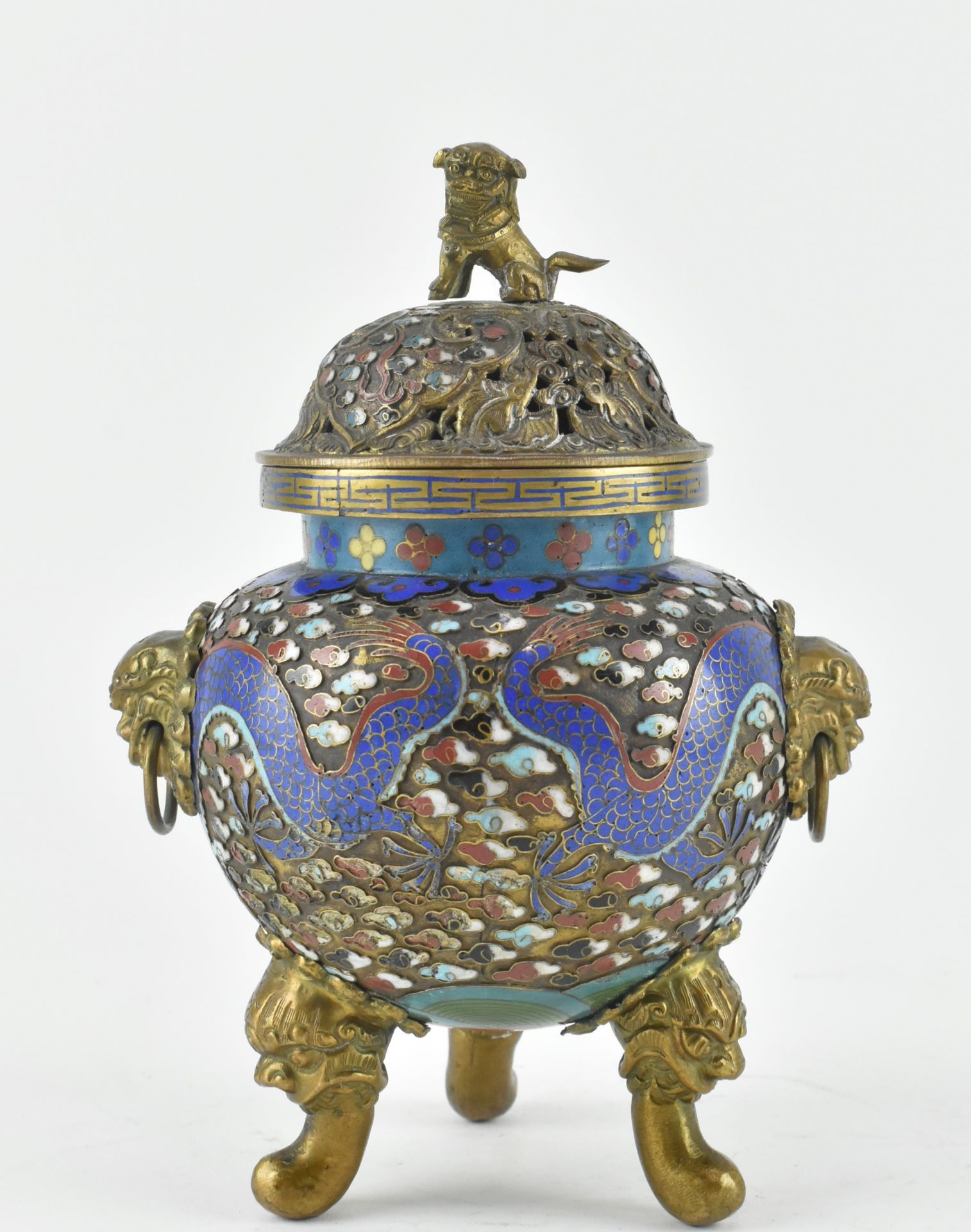 CLOISONNE DRAGON TRIPOD CENSER WITH LID 掐丝珐琅香炉 - Bild 2 aus 9