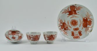 GROUP OF 4 GUANGXU "SAN DUO" CUPS AND PLATES 光绪 “三多”茶杯盘子