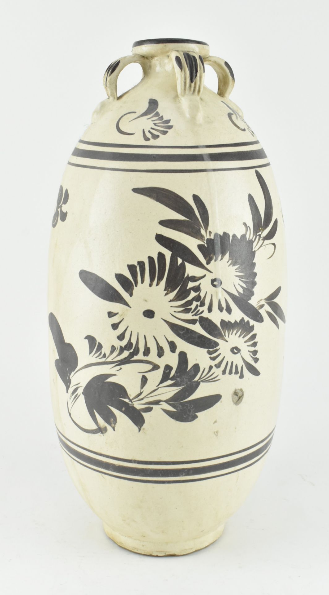 CIZHOU PAINTED FLOWER OVOID VASE 磁州窑白地褐彩彩花卉紋四系瓶 - Image 2 of 6