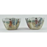 PAIR OF FAMILLE ROSE HEXAGONAL BOWLS 民国粉彩人物六角碗 嘉庆款