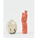 AGATE SNUFF BOTTLE AND A SEA BAMBOO CORAL PERFUME BOTTLE