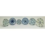 GROUP OF SIX BLUE AND WHITE EXPORT PLATES, QING DYNASTY