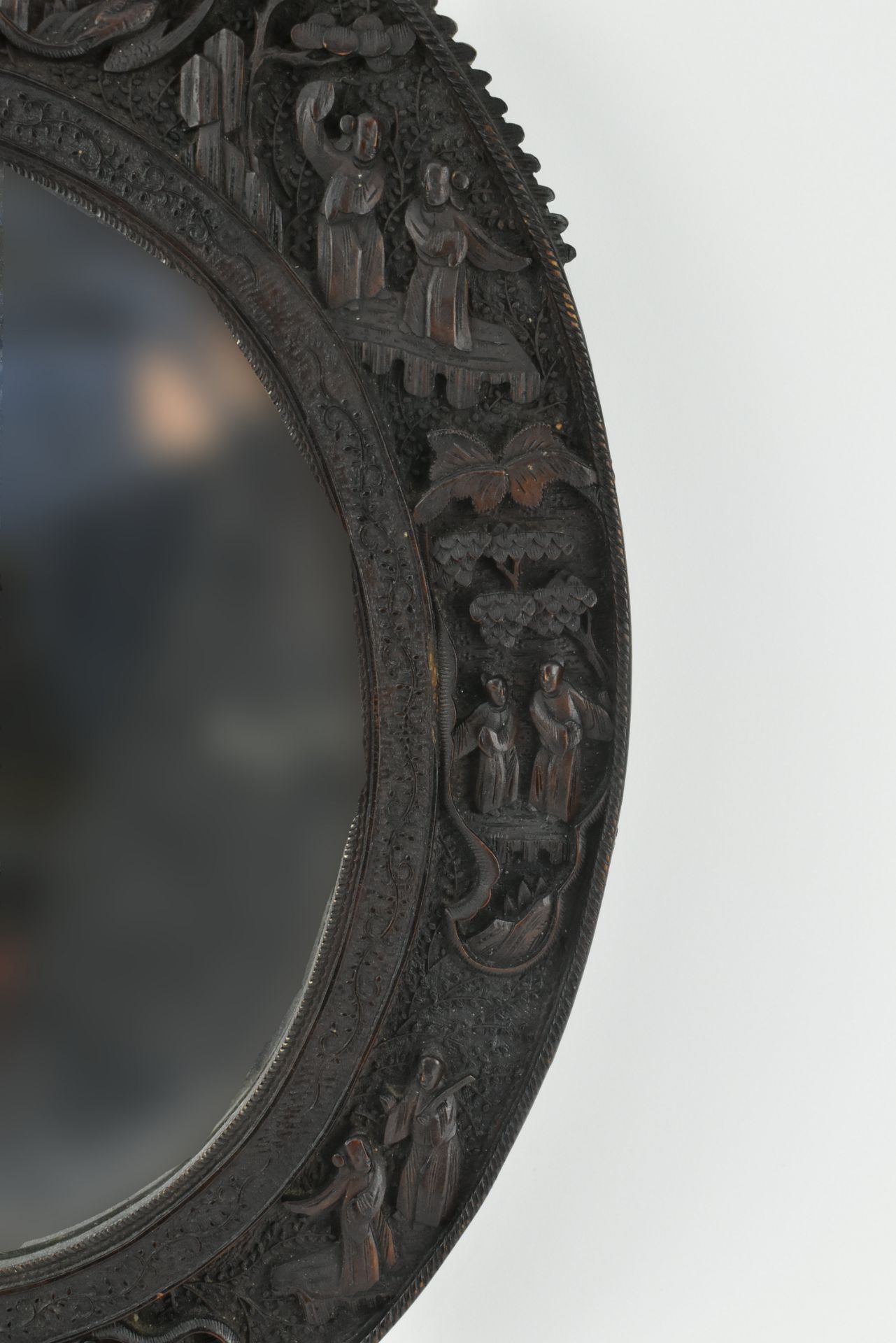 CHINESE WOODEN CARVED WALL MIRROR 民国 木框镜子 - Image 3 of 6