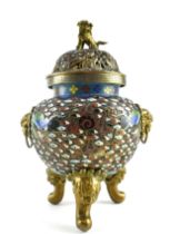 CLOISONNE DRAGON TRIPOD CENSER WITH LID 掐丝珐琅香炉