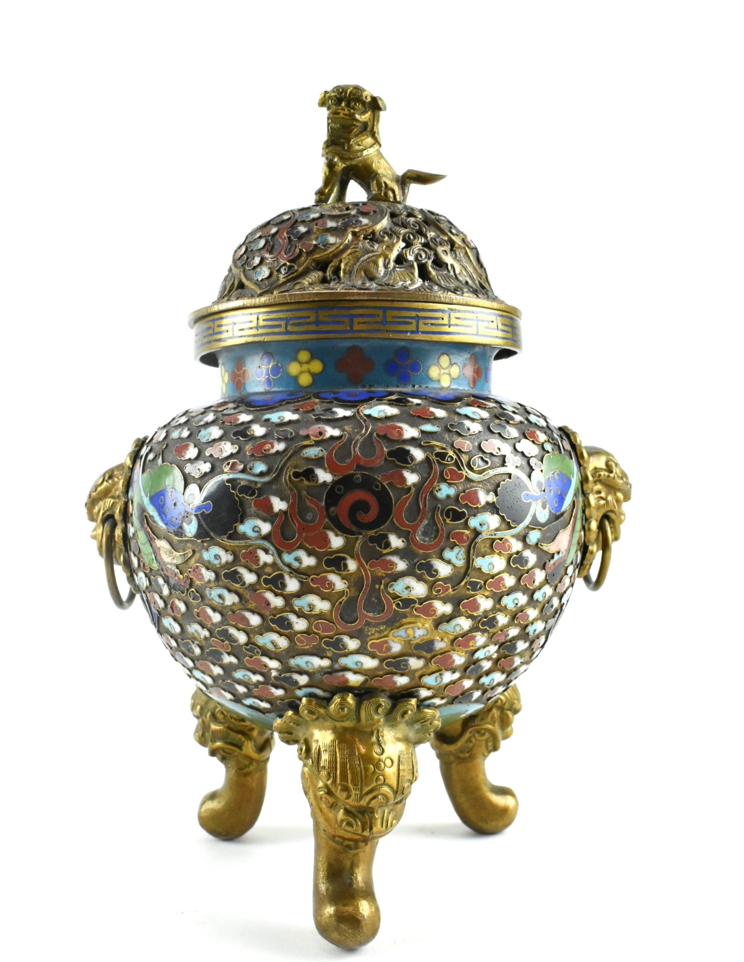 CLOISONNE DRAGON TRIPOD CENSER WITH LID 掐丝珐琅香炉