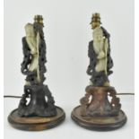 PAIR OF SOAPSTONE HAND CARVED SHOU LAO LAMP BASES 石雕寿星烛台