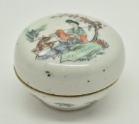 QING OR LATER FAMILLE ROSE FIGURINE SEAL BOX 清末 粉彩印泥盒
