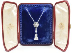 CASED EDWARDIAN PLATINUM & DIAMOND PENDANT NECKLACE