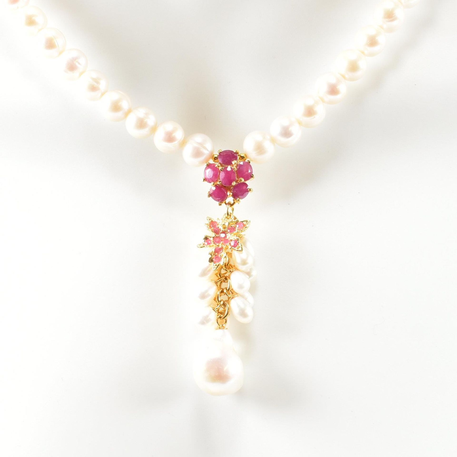 FRESHWATER PEARL & RUBY DROP PENDANT NECKLACE - Image 7 of 7