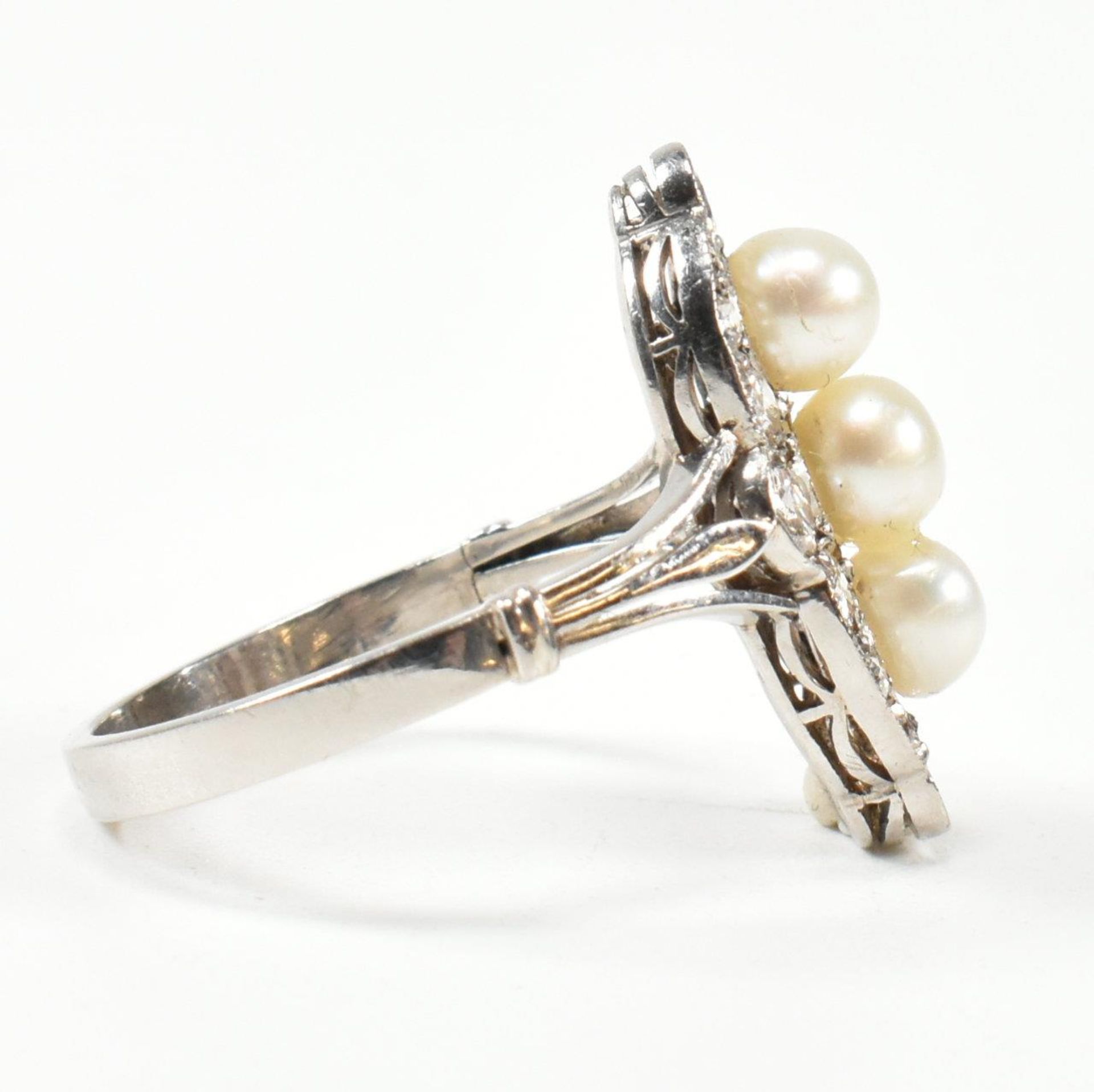 CASED PEARL & DIAMOND MARQUISE RING - Image 4 of 6