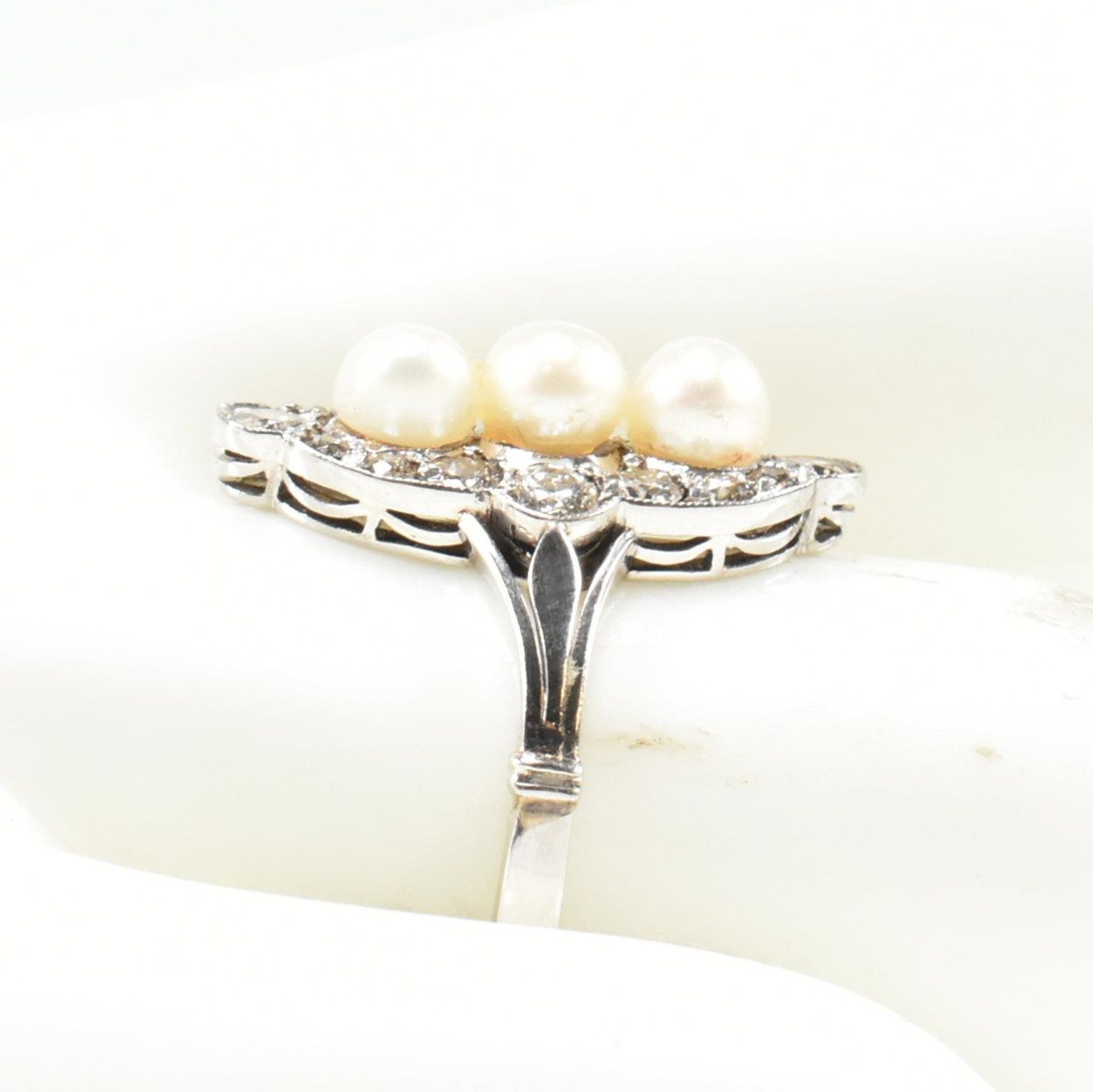 CASED PEARL & DIAMOND MARQUISE RING - Image 6 of 6