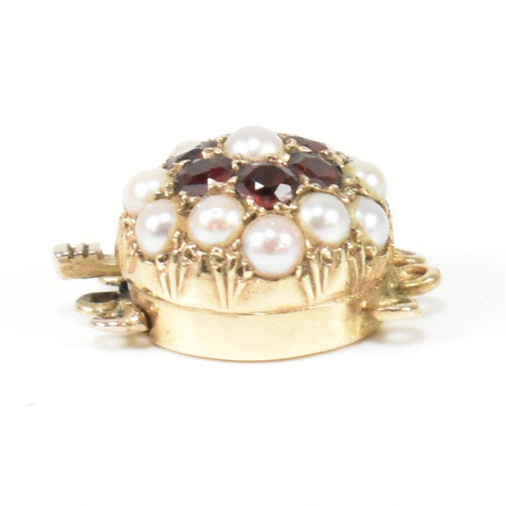 HALLMARKED 9CT GOLD PEARL & GARNET CLUSTER NECKLACE BOX CLASP - Image 7 of 7