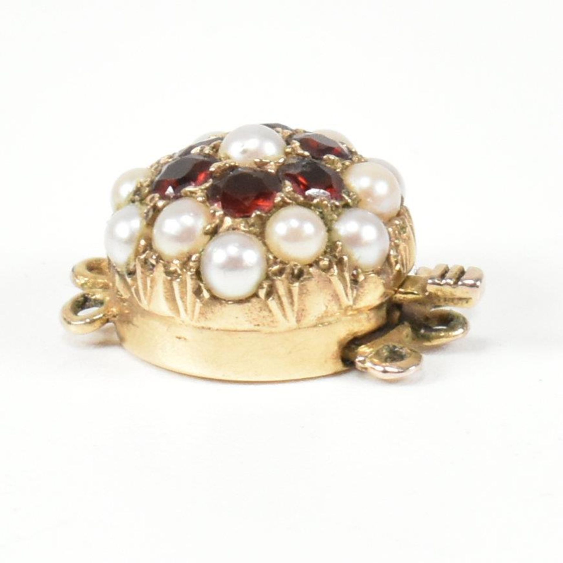 HALLMARKED 9CT GOLD PEARL & GARNET CLUSTER NECKLACE BOX CLASP - Image 5 of 7
