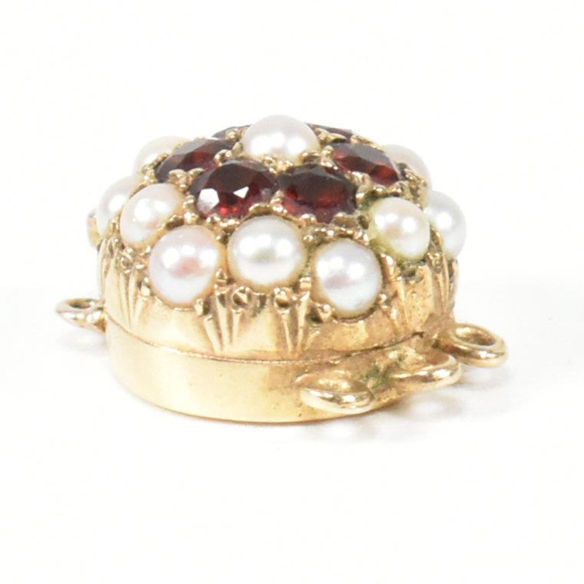 HALLMARKED 9CT GOLD PEARL & GARNET CLUSTER NECKLACE BOX CLASP - Image 6 of 7