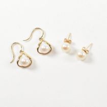 TWO PAIRS OF GOLD & CULTURED PEARL EARRINGS