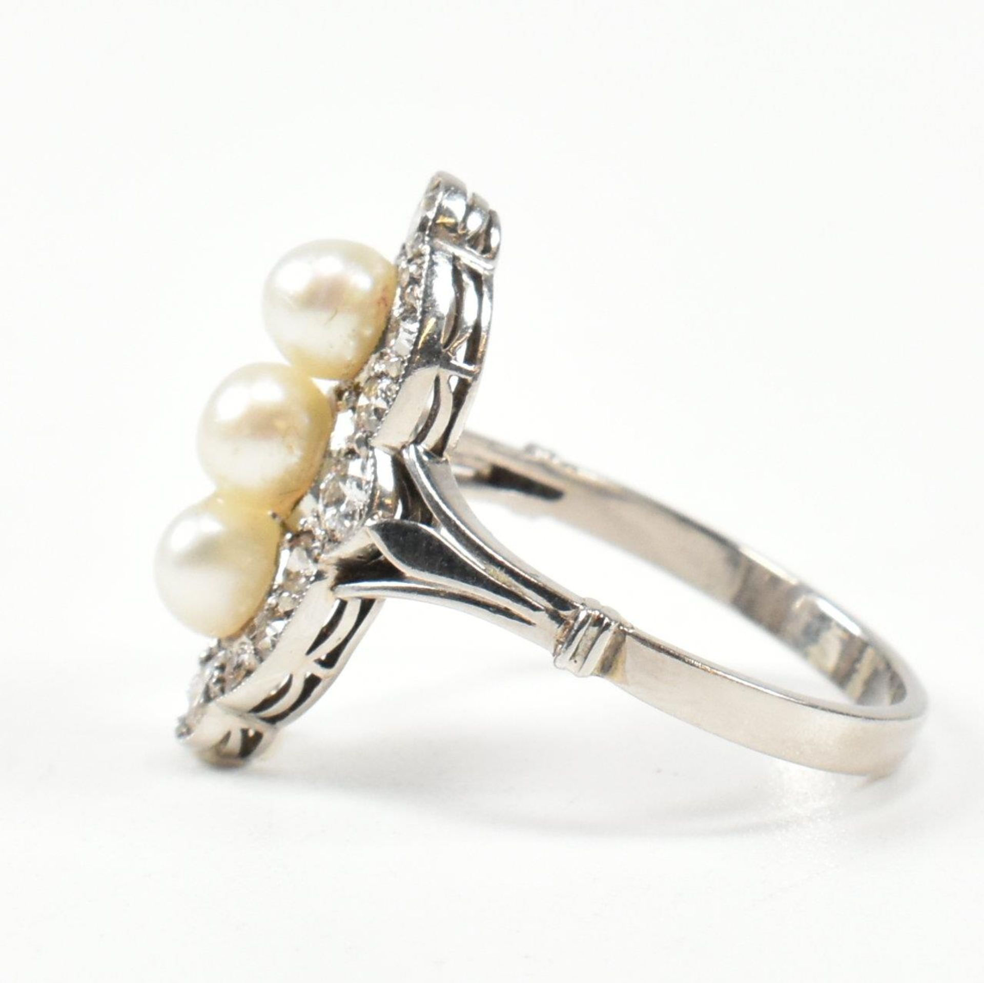 CASED PEARL & DIAMOND MARQUISE RING - Image 5 of 6