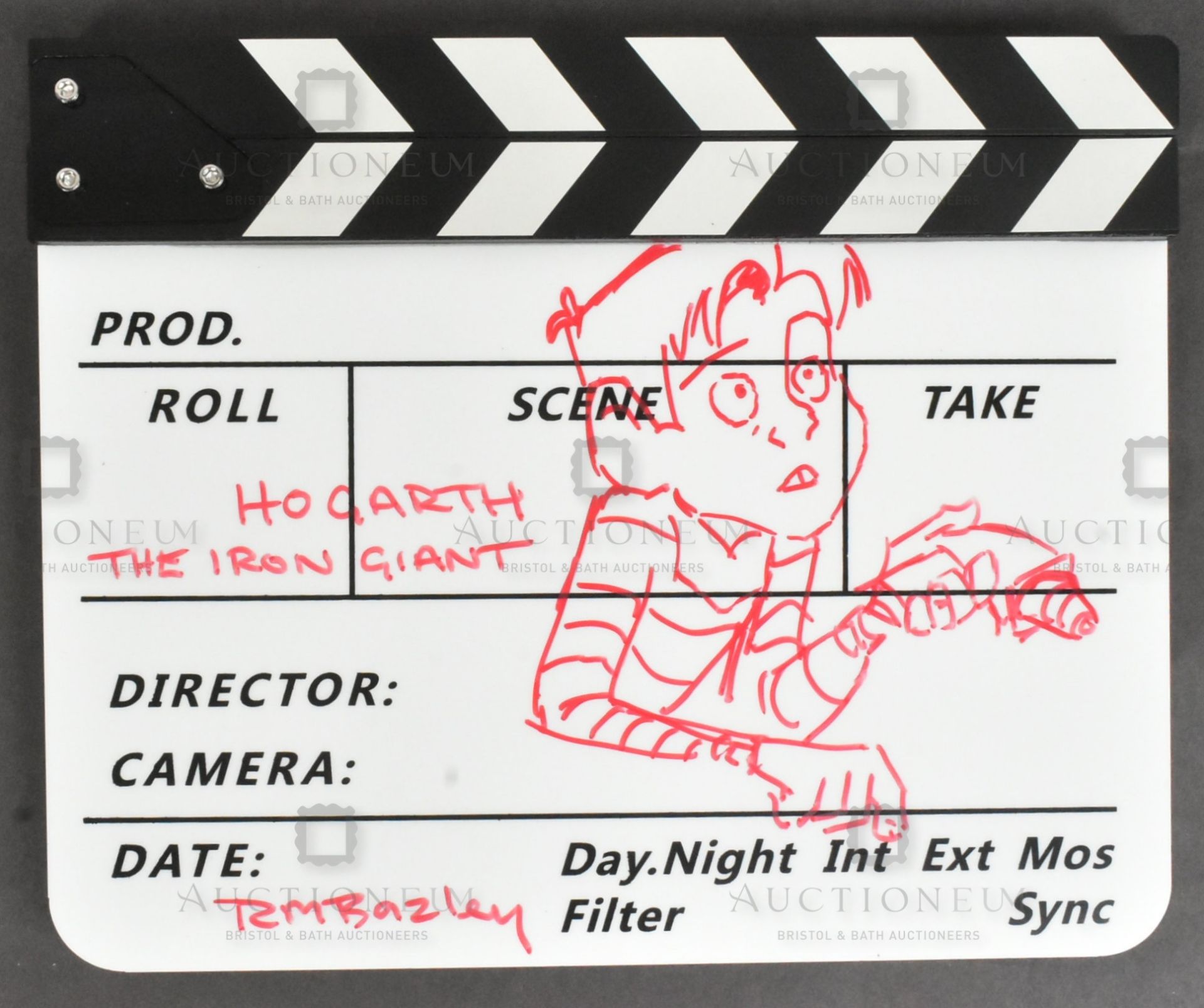 THE IRON GIANT - CLAPPERBOARD SIGNED & SKETCHED BY BAZLEY